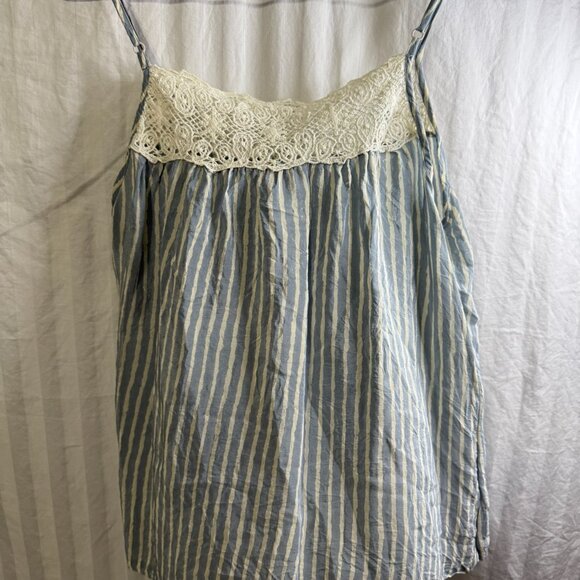 Vintage Irving & Fine Striped  Top with Crochet detail on Top Blue/Grey With - Picture 5 of 6